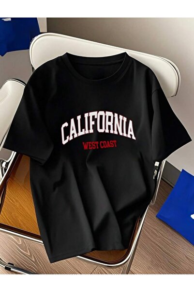 FUFLUNS تي شيرت رجالي ذو ياقة دائرية مطبوع عليه CALIFORNIA WEST COAST مقاس كبير