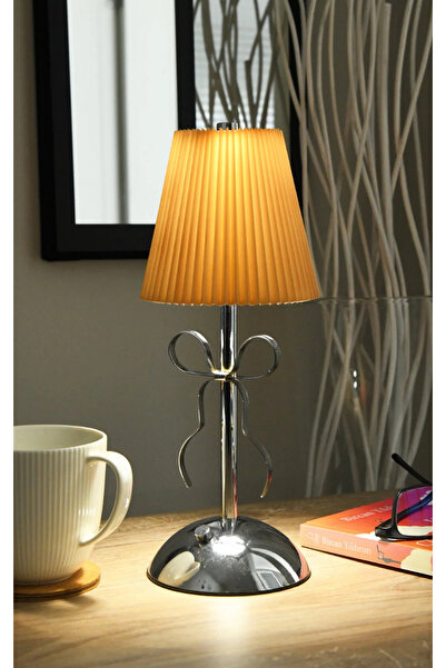 Fico Home Modern Fiyonk Detaylı Kumaş Abajurlu Dokunmatik Usb Şarjlı 3 Renk I...