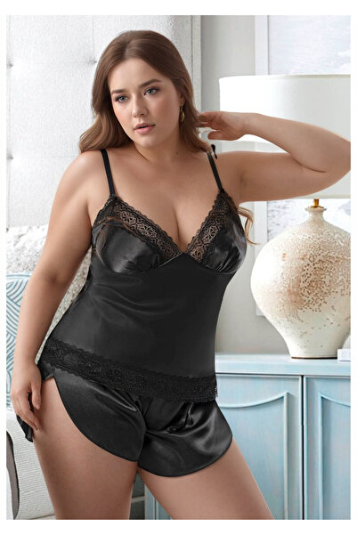 Lienna Жіночий піжамний комплект великого розміру з чорними сатиновими шортам...