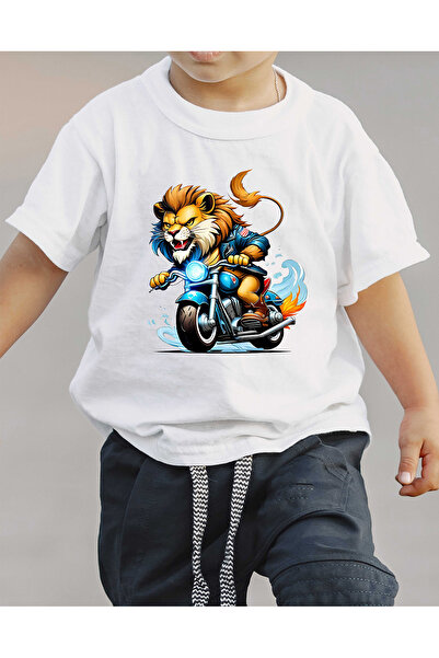 F17 Ajans Tricou pentru băieți cu mânecă scurtă, 100% bumbac, cu imprimeu Leu...