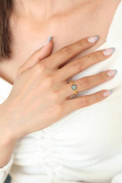 Atolye Ferda Zircon Stone Evil Eye Bead Themed Adjustable Ring