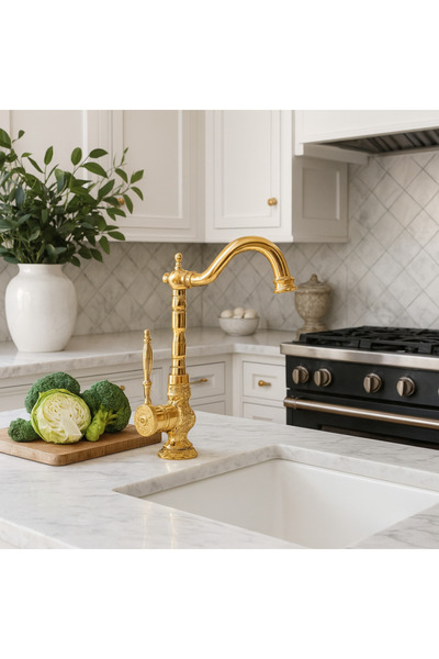 banyosepeti Lalezar Gold Altın İşlemeli Eviye Bataryası – Döner Borulu, Pirin...