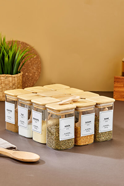 MODA OZY 12-Piece Labeled 250ml Square Bamboo Vacuum Lid Borosilicate Glass S...