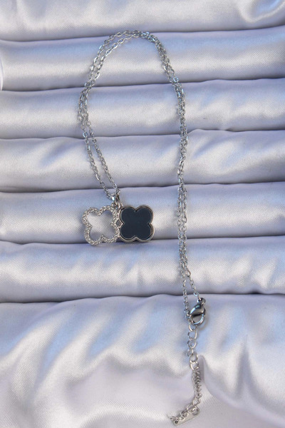 esplendor 316L الصلب الفضة اللون الأسود المينا الزركون حجر البرسيم قلادة الشكل