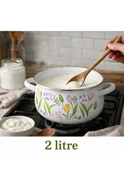 EBRULİEMAYE Tulip Garden Enamel Pot Small Size 2 Liters 18 cm