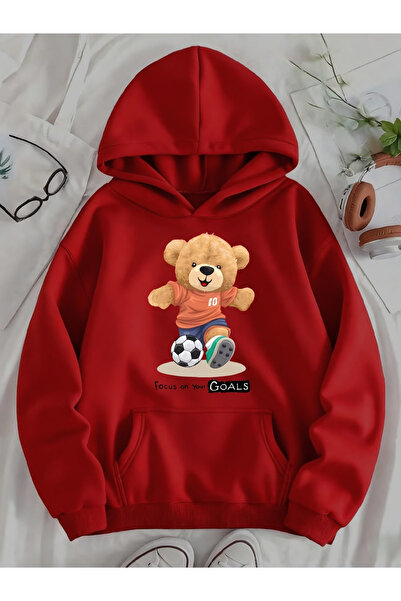 Flow touch Teddy Printed Women/Men Unisex Oversized Hooded Gray Sweatshirt