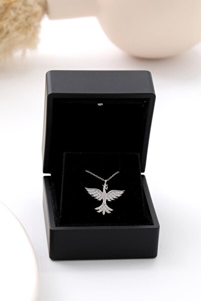 LOTUS JW 925 Ayar Gümüş Işıklı Kutulu Zümrüdü Anka Kuşu Kolye - 925 Ayar Gümü...