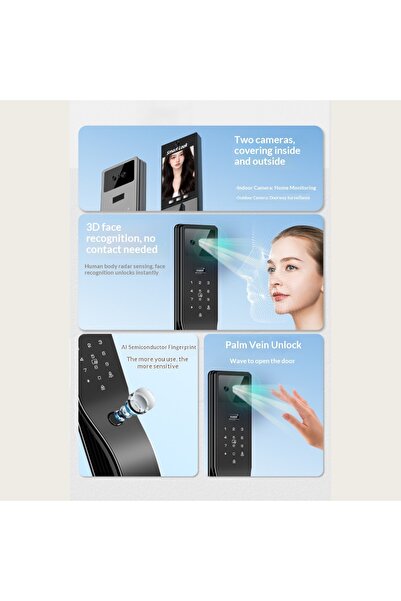 iron candy 8-in-1 Smart Lock 3D Face+Palm+Fingerprint HD Screen Saudi Mortise...