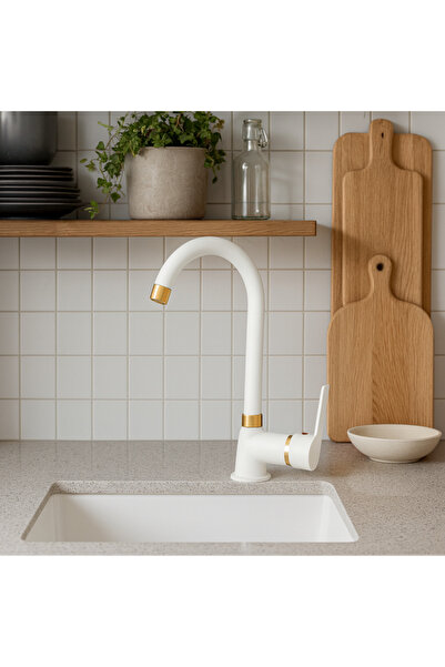 banyosepeti لينيا وايت جولد جولدن – 360 °   صنبور مياه دوار بأنبوب دوار