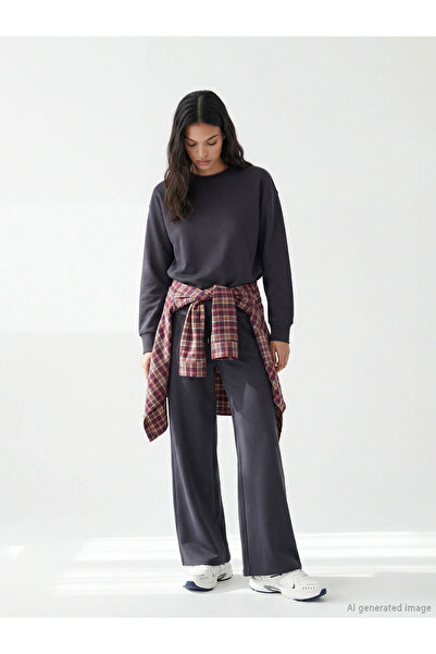 LC Waikiki Γυναικείο φούτερ XSIDE Anthracite Crew Neck Soft Touch