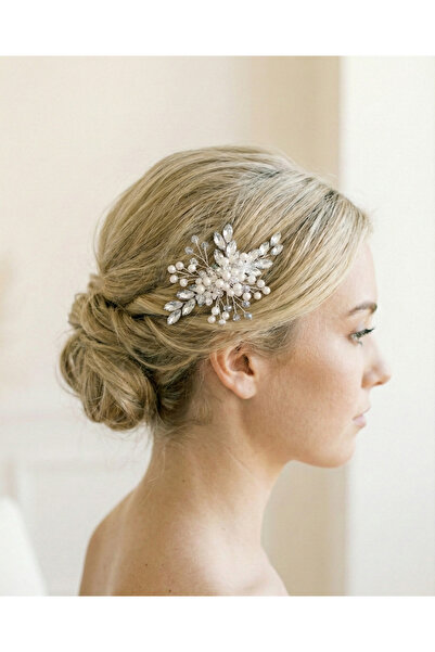 gelinmz Bridal Hair Comb with Pearls and Crystal Stones – Handmade White Colo...