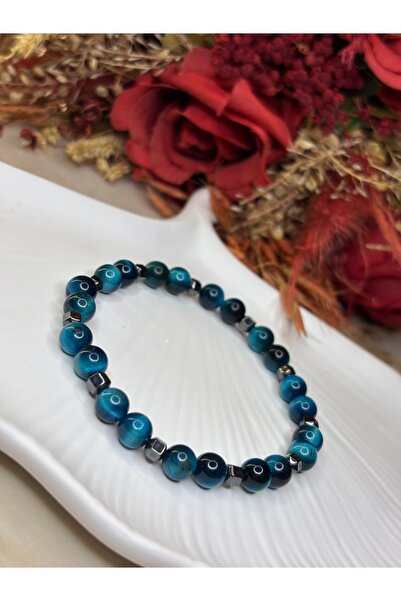 Moonstone Accessories سوار من حجر عين النمر الأزرق والهيماتيت الطبيعي |   الت...