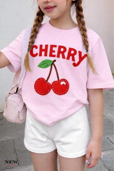 New Shine تي شيرت للأطفال مطبوع عليه الكرز للجنسين