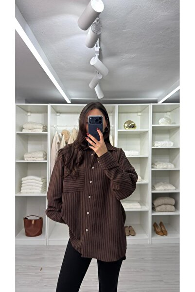 LUUNA STORE Nexo Oversized Striped Shirt - Brown