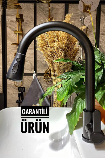 Siyah Spiralli Mutfak Bataryası Spiralli Evye Musluk Uzayan Batarya Tazzik Ve Basınç Ayarlı Musluk