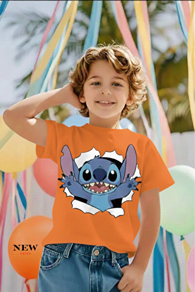 New Shine تي شيرت مطبوع عليه ستيتش للأطفال من الجنسين