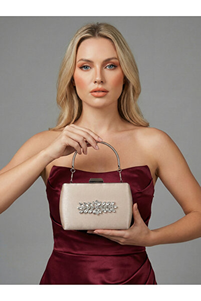 Biçanta Geantă de seară pentru femei, din piele de căprioară de lux, bej, cu ...