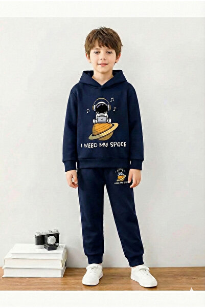 aytok tekstil Astronot Printed Cotton Inside Fleece-Lined Boys Girls Unisex K...
