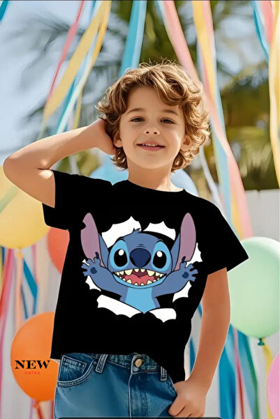 New Shine تي شيرت مطبوع عليه ستيتش للأطفال من الجنسين