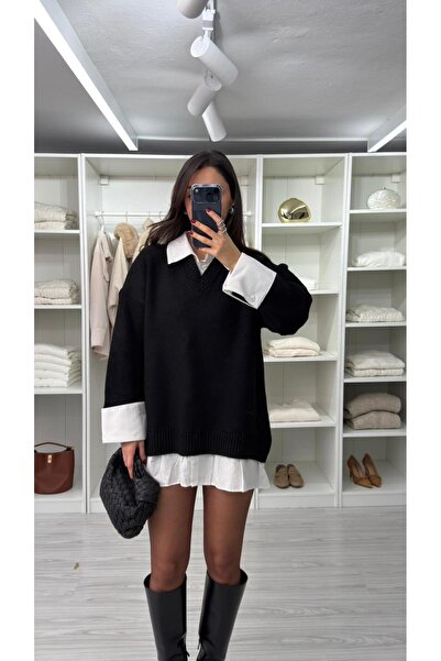 LUUNA STORE Maison Shirt-Detail Tricot Dress - Black