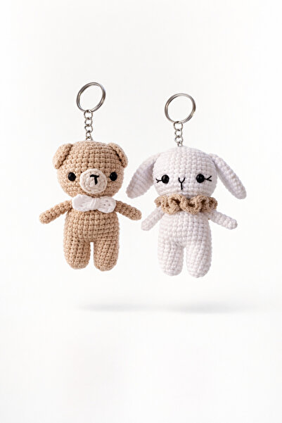 SineklikStoree El Yapımı Amigurumi Anahtarlık Seti – Örgü Ayıcık ve Tavşan Fi...