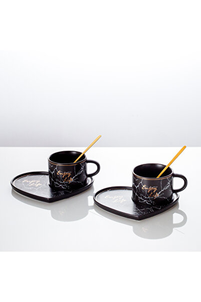 Malooki Set of 2 cups with 2 saucers Heart and 2 teaspoons, porcelain, 200 ml...