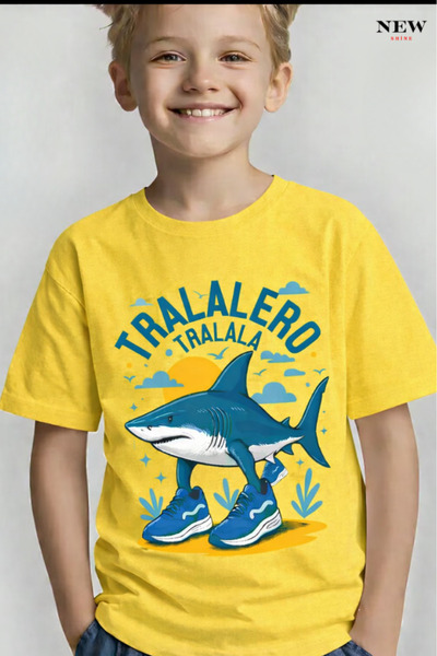 New Shine تي شيرت للأطفال مطبوع عليه سمكة للجنسين