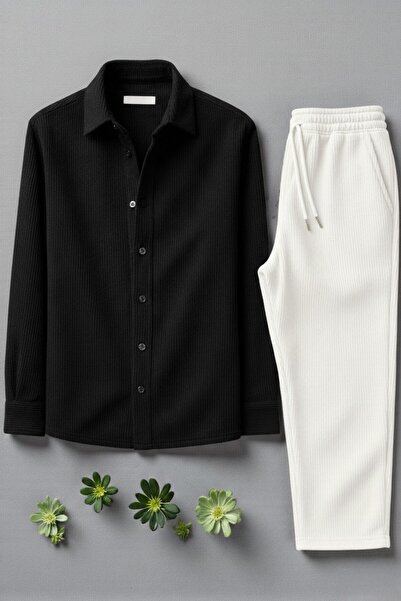 Gameyal Men's Corded Fabric Shirt & Sweatpants Set – Comfortable Fit Stylish ...