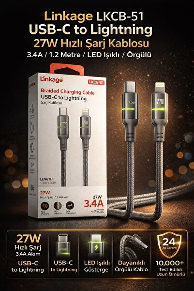 Linkage LKCB-51 USB-C to Lightning 27W Şarj Kablosu