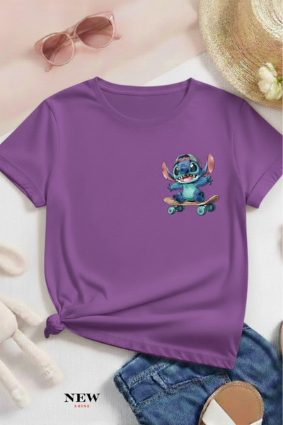 New Shine تي شيرت مطبوع عليه ستيتش للأطفال من الجنسين