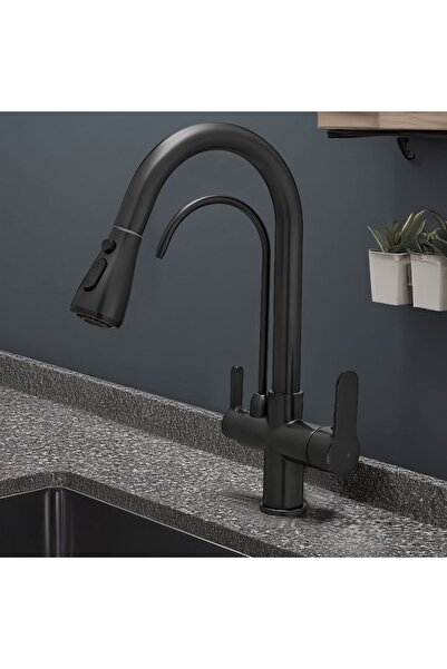 banyosepeti PureLux Mat Siyah Arıtmalı Spiralli Mutfak Eviye Bataryası – Döne...