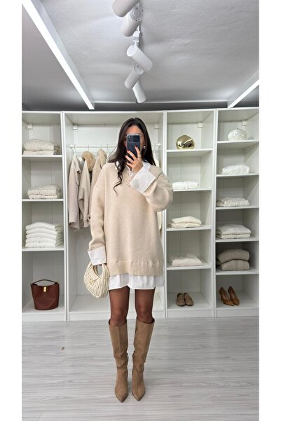 LUUNA STORE Maison Shirt-Detail Tricot Dress - Ecru