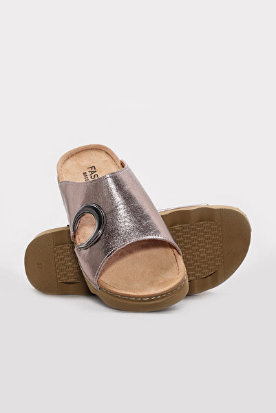 Ayakkabıhane Inside and Outside Genuine Leather Copper Women's Slippers Ah089...