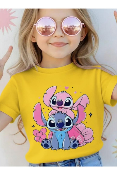 New Shine تي شيرت مطبوع عليه ستيتش للأطفال من الجنسين