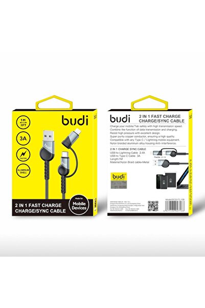 Budi - 2 in 1 Charge/Sync Cable USB-A to USB-C/Lightning