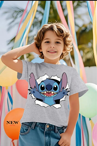 New Shine تي شيرت مطبوع عليه ستيتش للأطفال من الجنسين