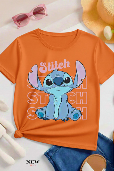 New Shine تي شيرت مطبوع عليه ستيتش للأطفال من الجنسين