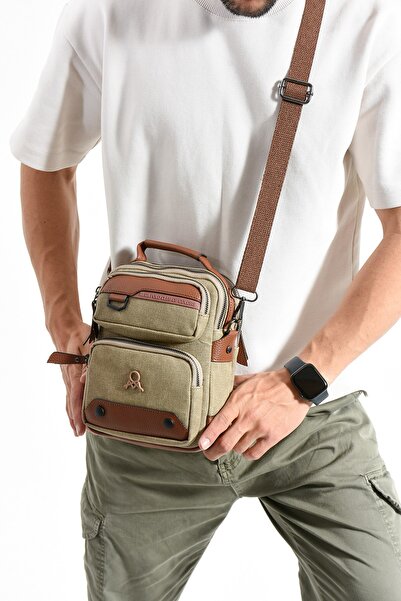 Teal Collection Crossbody Bag Canvas Fabric Leather-Look Multi-Compartment