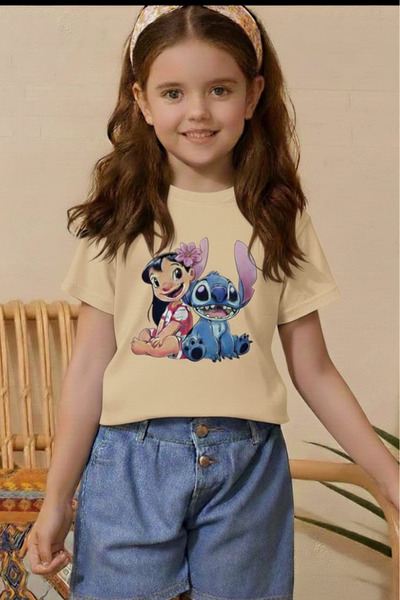 New Shine تي شيرت مطبوع عليه ستيتش للأطفال من الجنسين