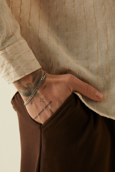 Fjellor Bralion Men's Thin Cuban Chain Silver Color Stainless Steel Bracelet