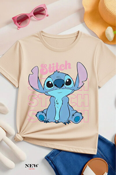 New Shine تي شيرت مطبوع عليه ستيتش للأطفال من الجنسين