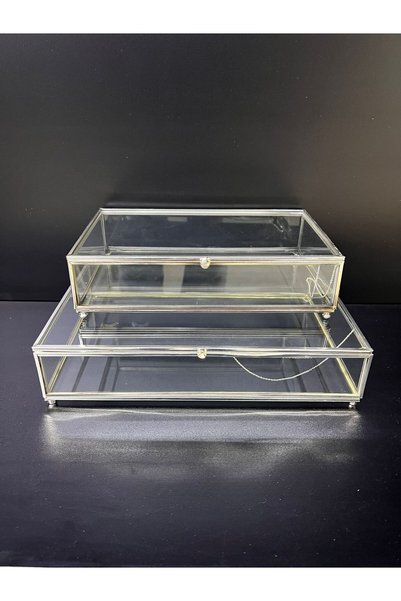 VAZO DEKOR Luxury Decorative Glass Jewelry Box Set (Silver Detail)