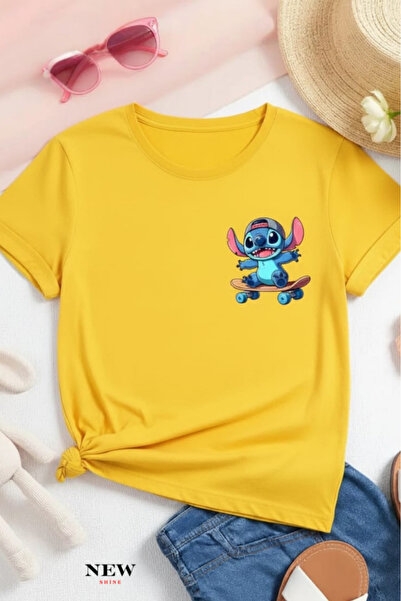 New Shine تي شيرت مطبوع عليه ستيتش للأطفال من الجنسين