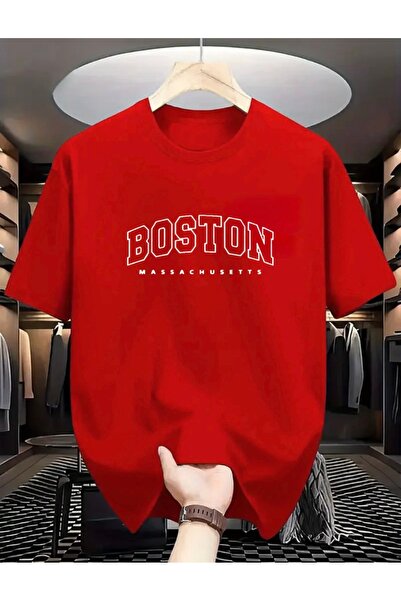 FUFLUNS Boston Massachusetts Printed Oversized Crew Neck T-Shirt