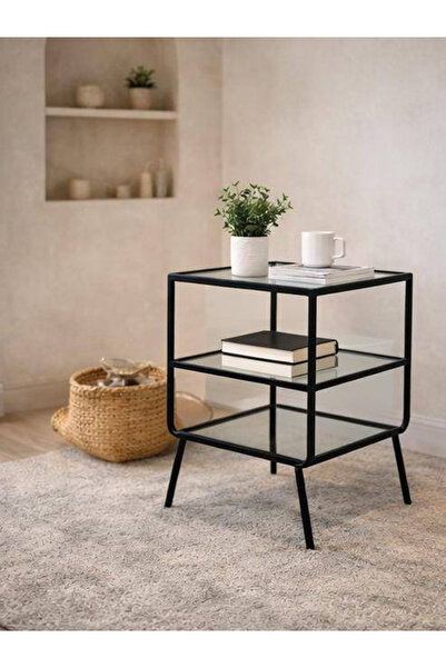CN Black iron and clear glass side table