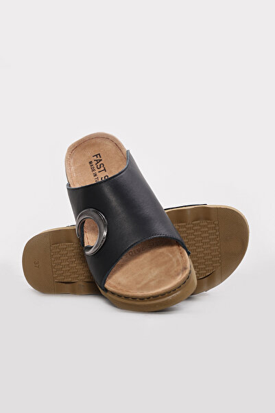 Ayakkabıhane Inside and Outside Genuine Leather Black Women's Slippers Ah0897...