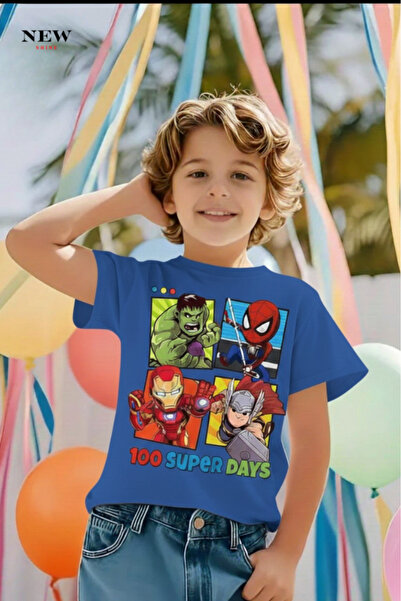 New Shine تي شيرت للأطفال مطبوع عليه 100 سوبر دايز للجنسين