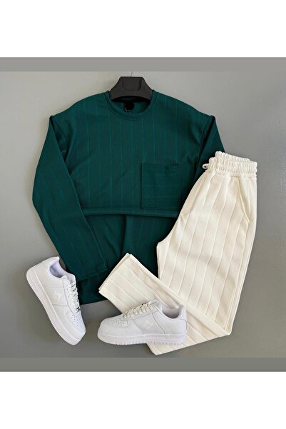 WENMİNG Men's Ottoman Fabric Crew Neck Top and Bottom Set