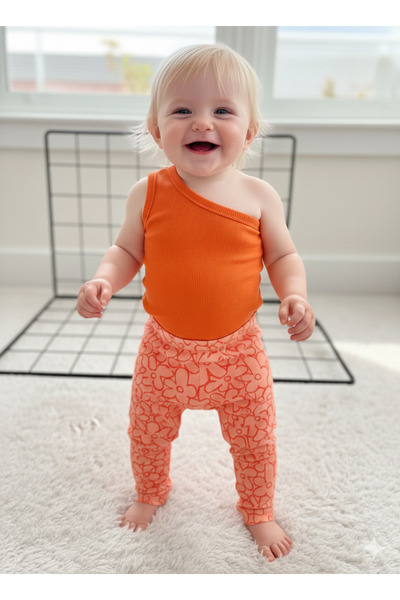 BAHNUR Baby Orange Single Sleeve Crop and Leggings Set