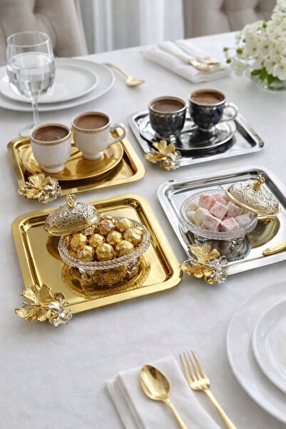 Fico Home 3’lü Sarı Ve 3’lü Gümüş 6 Parça Paslanmaz Kare Kahve Çok Amaçlı Sun...